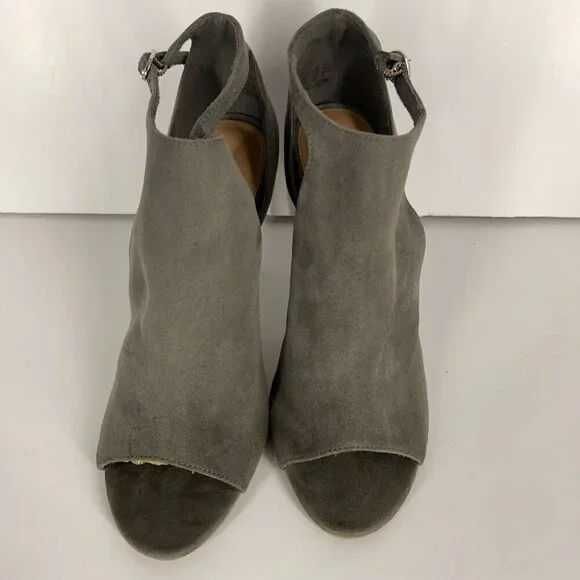 Christian Siriano Taupe / Green Faux Suede Open Toe High Heels Sz 8.5 - Picture 4 of 15